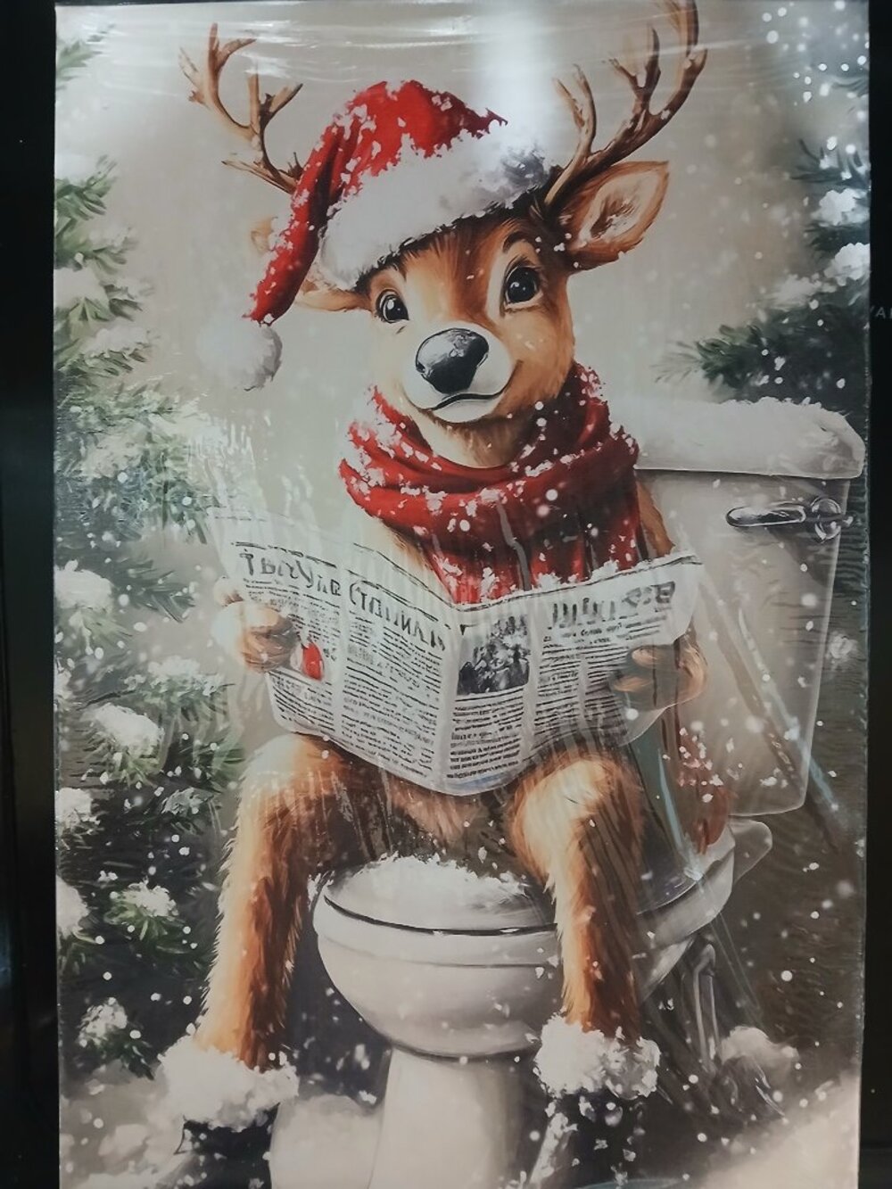 Reindeer on the Toilet Print, Funny Christmas Wall Art 12"X 18"